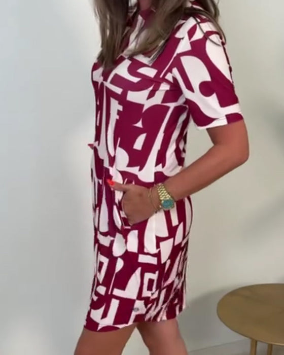 Jurk Geometrische Print Korte Mouw Mini