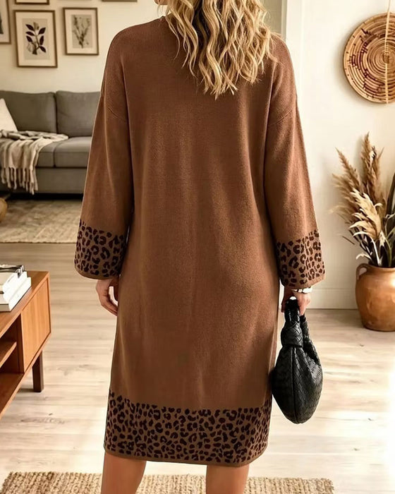 Jurk Luipaardprint Ronde Hals Paneel Shift
