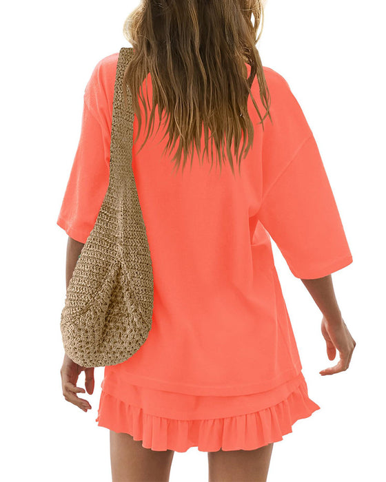 Tweedelige Set Ronde Hals Effen Kleur