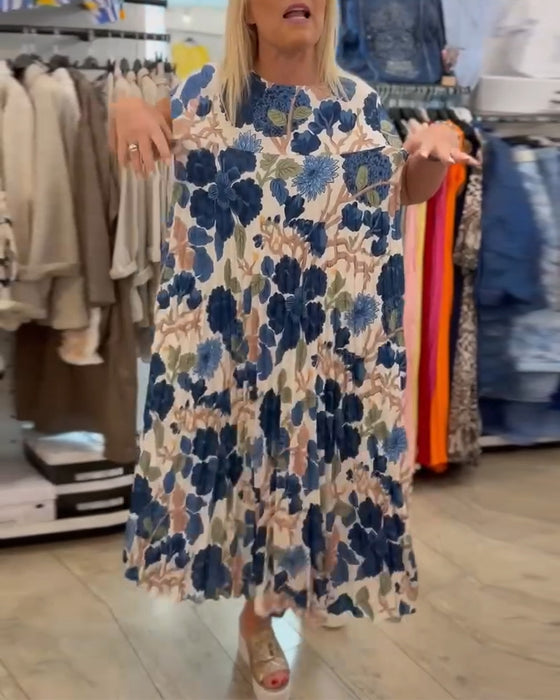 Jurk Ronde Hals Bloemenprint Elegant