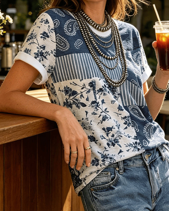 T-Shirt Rondhals Onregelmatig Bloemen