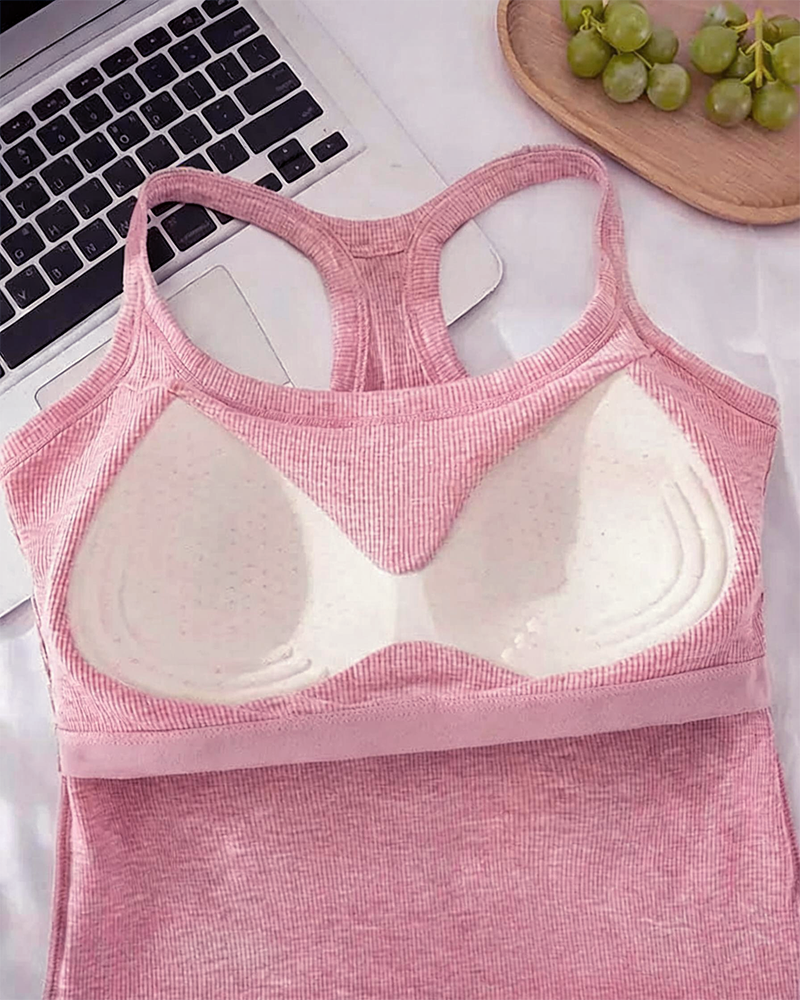 Tanktop Ingebouwde Bh Geribbeld Effen