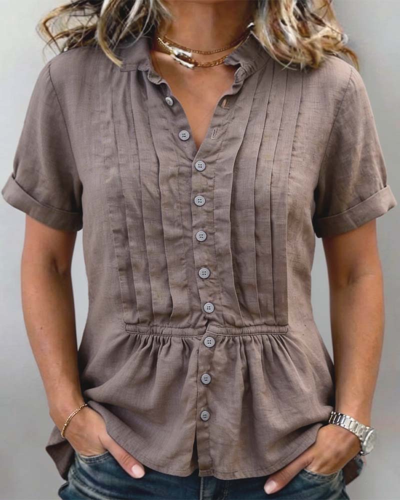 Blouse Knoop Voor Geplooid Katoen Linnen