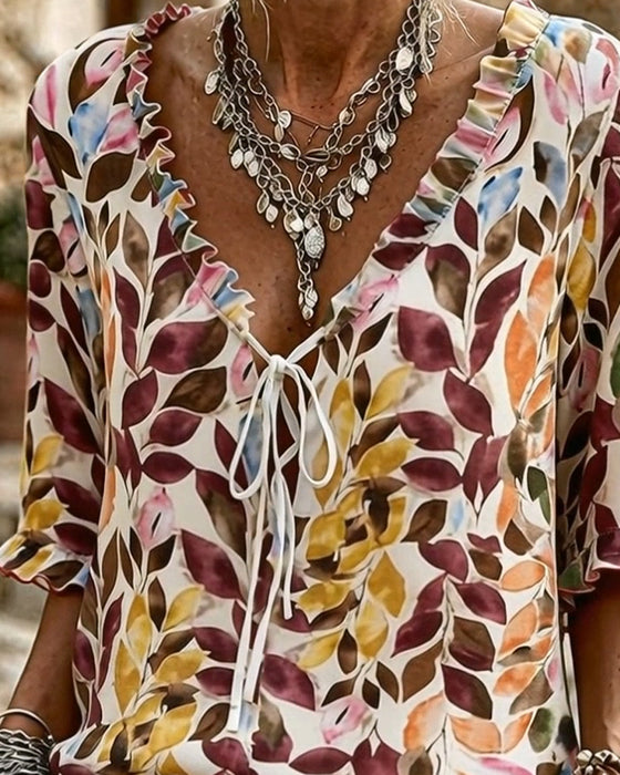 Casual Bedrukte Blouse Met Ruche Mouwen