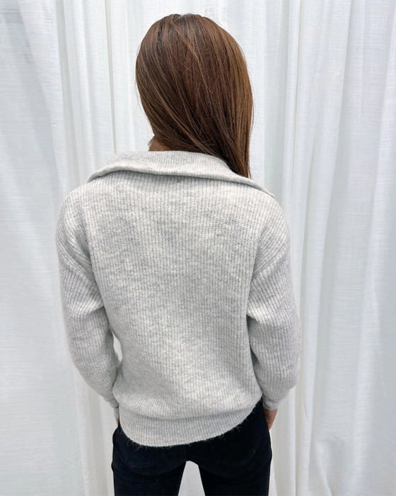 Revers rits effen kleur casual trui