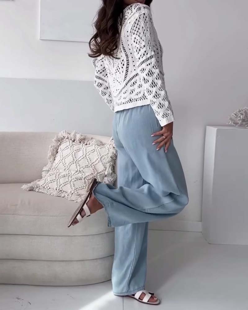 Broek Van Gewassen Denim Met Wijde Pijpen