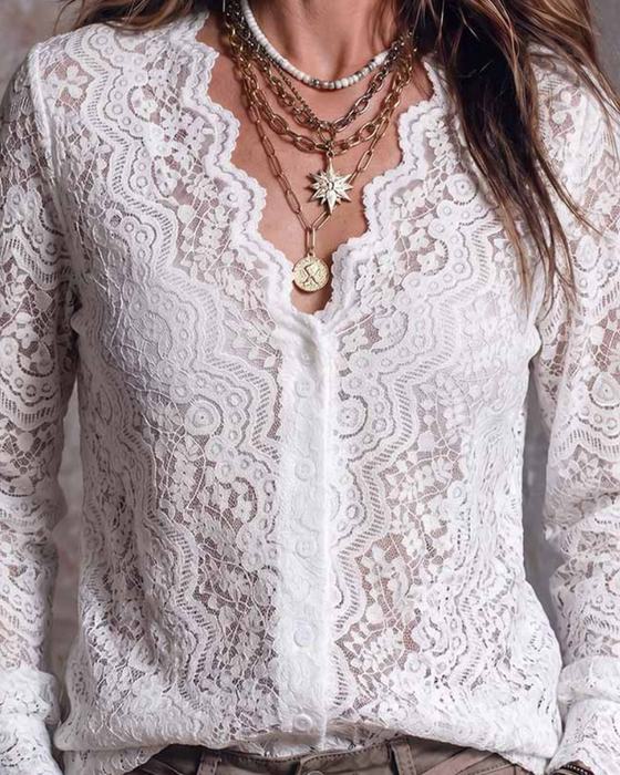 Blouse V-Hals Lange Mouw Casual