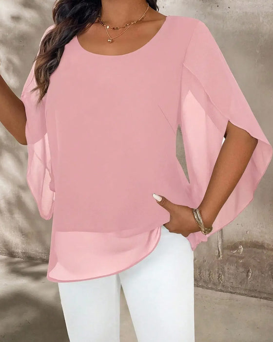 Blouse Rondhals Onregelmatig Effen