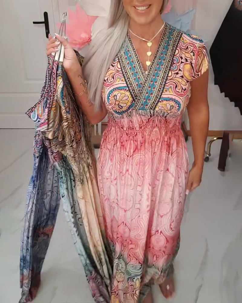 Jurk Bohemian V-hals Getailleerd Vakantie