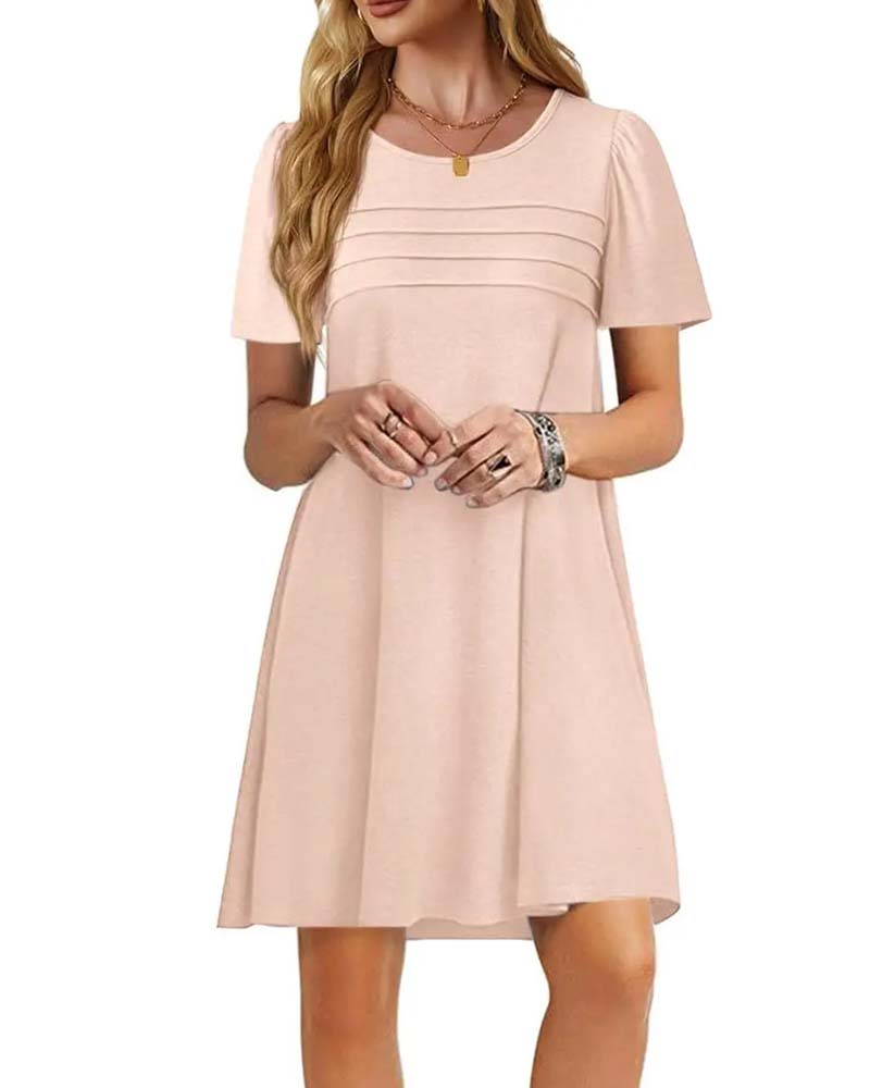 Jurk Ruffle Korte Mouw Ronde Hals