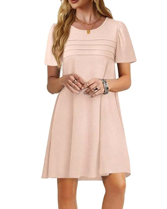 Jurk Ruffle Korte Mouw Ronde Hals