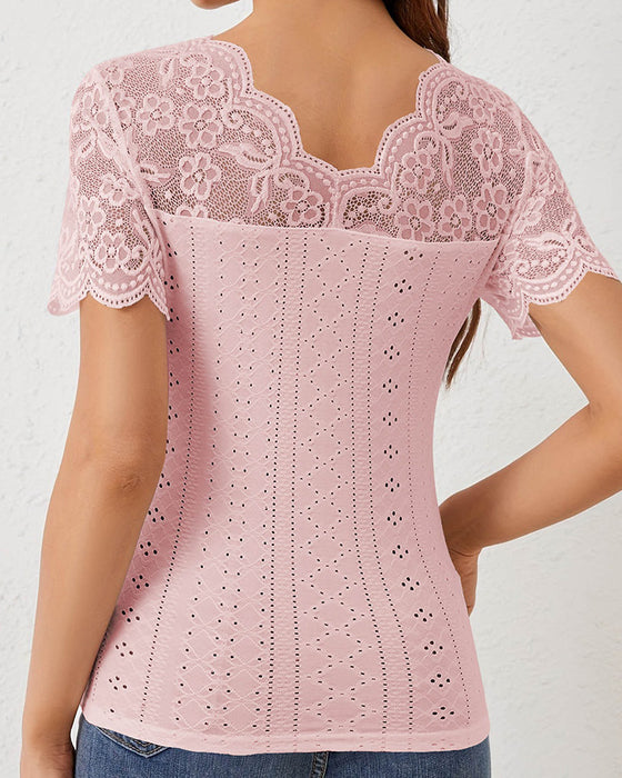 Blouse Plusmaat Kant Lap Korte Mouw