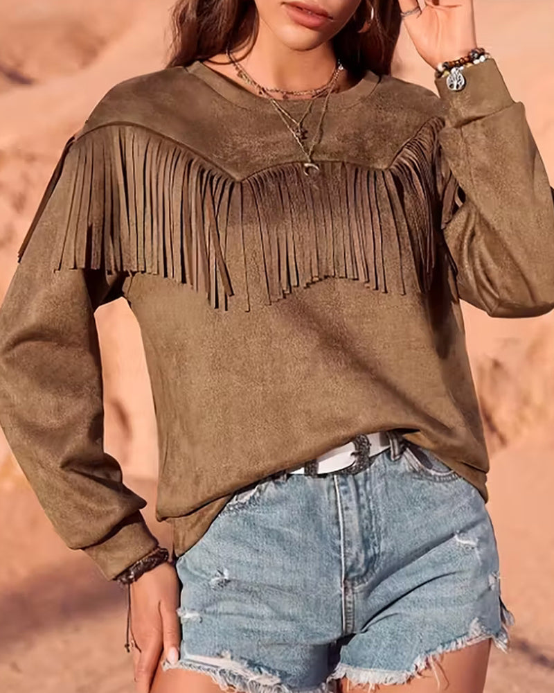 Lange Mouwen Top In Effen Kleur Met Crewneck