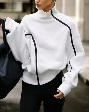 Sweatshirt Mock Hals Rits Drop Schouder Relaxed