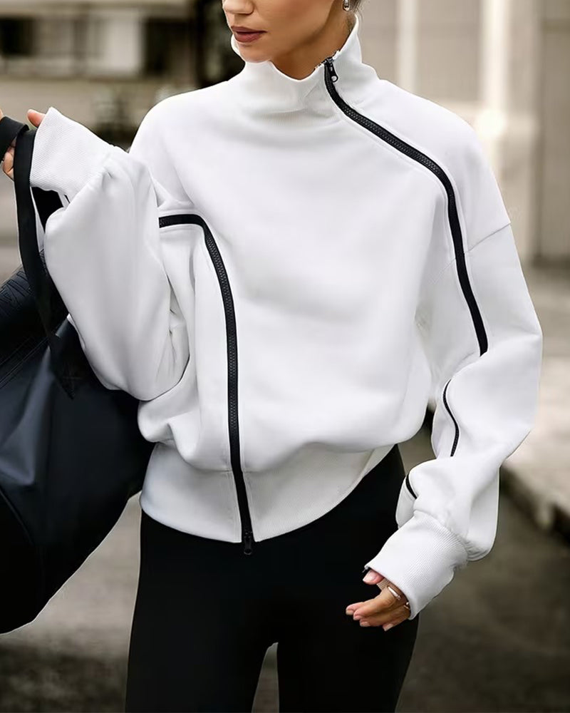 Sweatshirt Mock Hals Rits Drop Schouder Relaxed