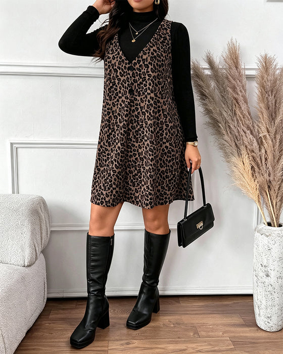 Set Turtleneck Slim Fit Luipaardprint Tuinbroekrok