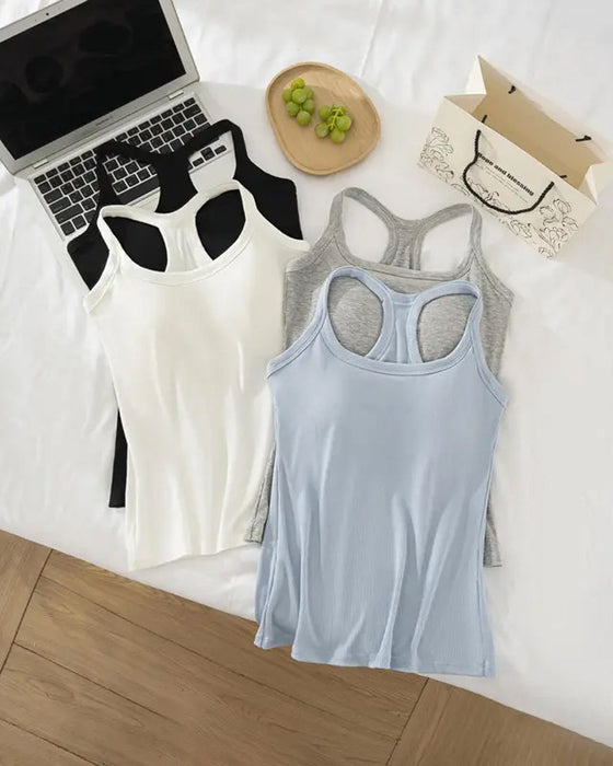 Tanktop Ingebouwde Bh Geribbeld Effen