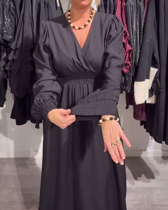 Jurk Met Pofmouwen En Taille-Omlijstend Design