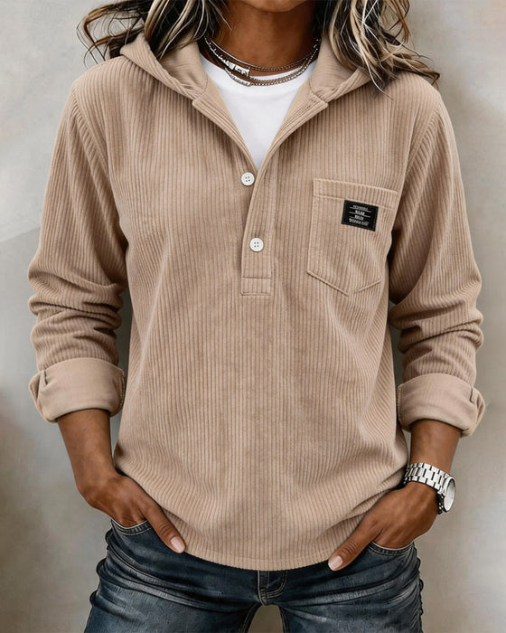 Hoodie Ribfluweel Halve Knoop