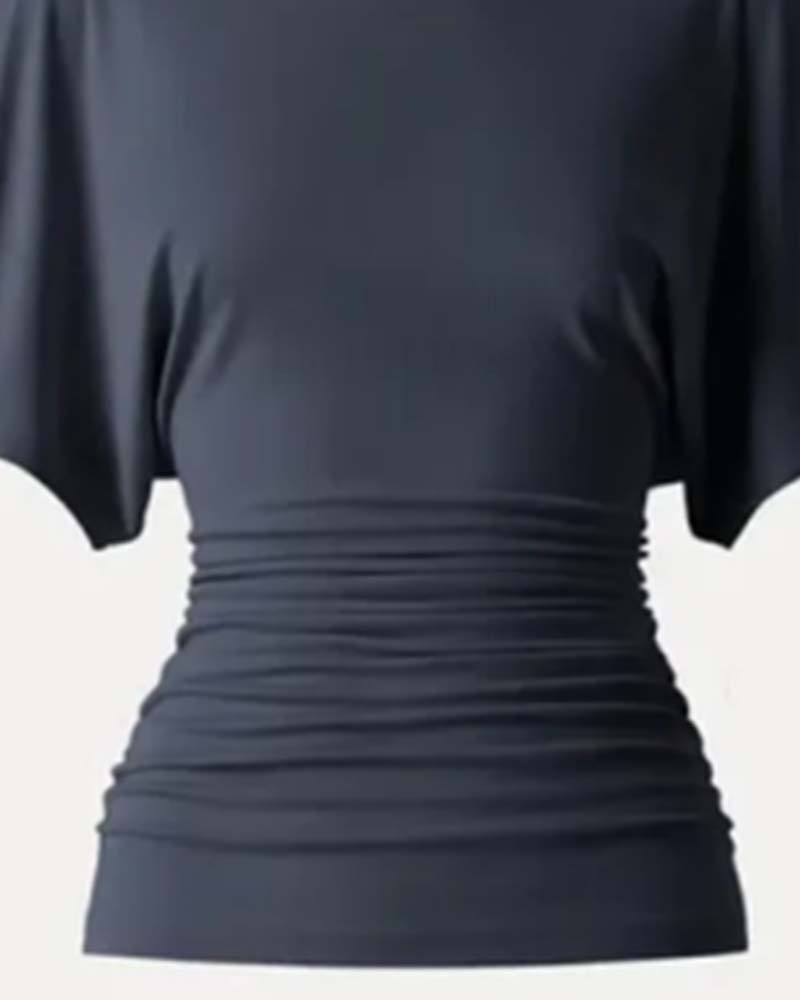 Blouse Casual Effen Geplooid Korte Mouw