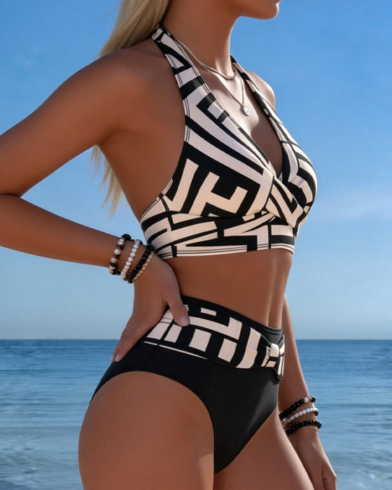 Bikini Geometrisch Afdruk Hoge Taille