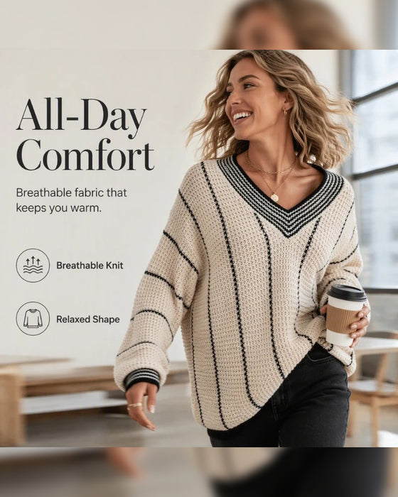 Pullover Trui Casual Loose Fit Streep