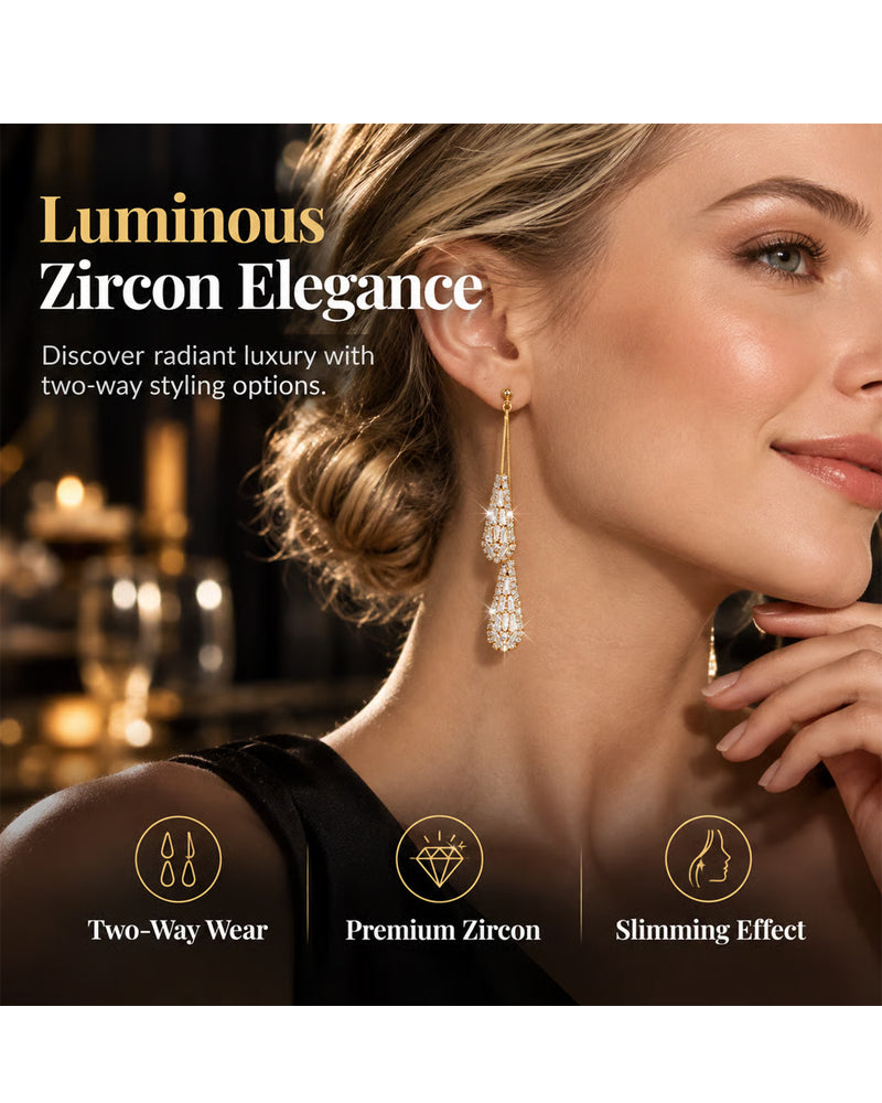 Elegante Met Zirkon Versierde Tweeweg Druppelvormige Kwastoorbellen Voor Dames