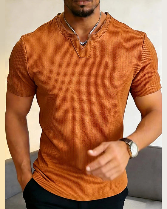 Heren T-Shirt Met Wafelpatroon Casual