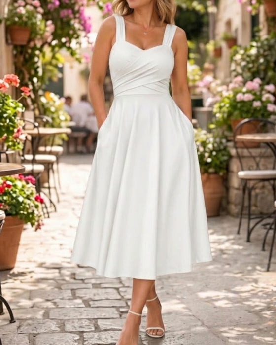 Jurk Gerimpeld Bandeau Hoge Taille