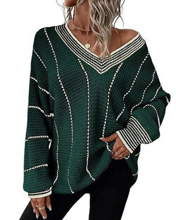 Pullover Trui Casual Loose Fit Streep