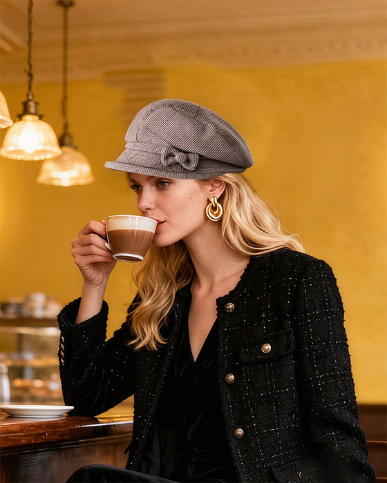 Dames Elegante Ruitpatroon Strik Decor Baret