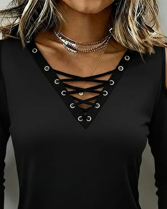 Top Off-Shoulder Kruis Lange Mouw