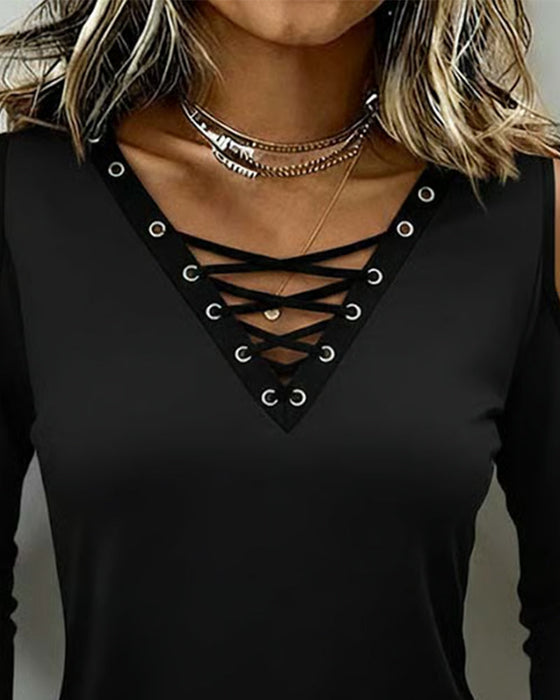 Top Off-Shoulder Kruis Lange Mouw