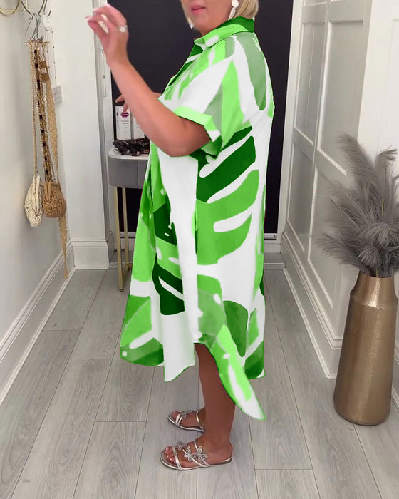 Jurk Rever Wijd Gedrukt Shirt