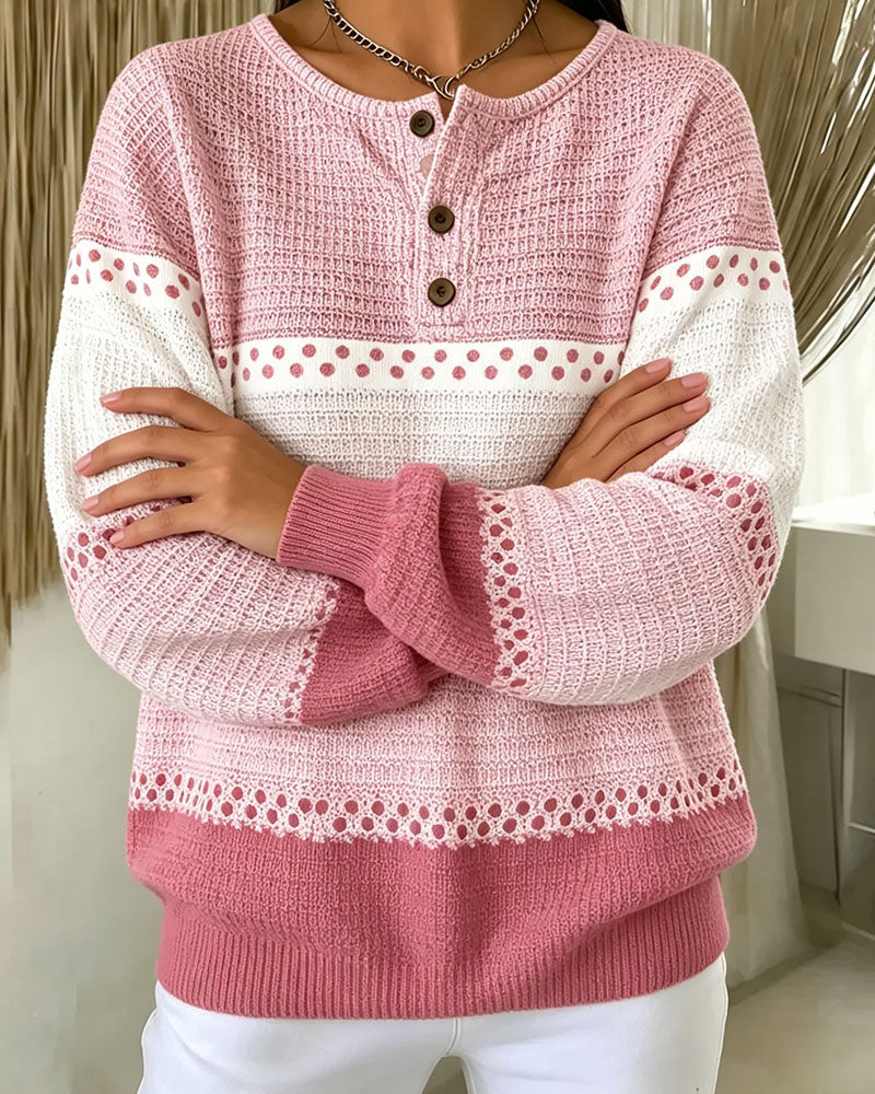 Sweatshirt Kleurblok Wafelbreisel Henley Pullover