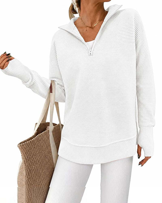 Gestreepte Lange Mouwen Sweater Met Kraag En Rits