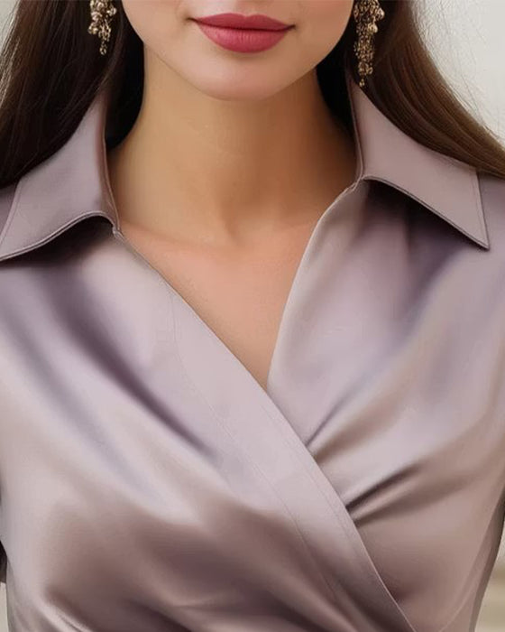 Top Revers Wickel Gerimpelde Taille Lange Mouw