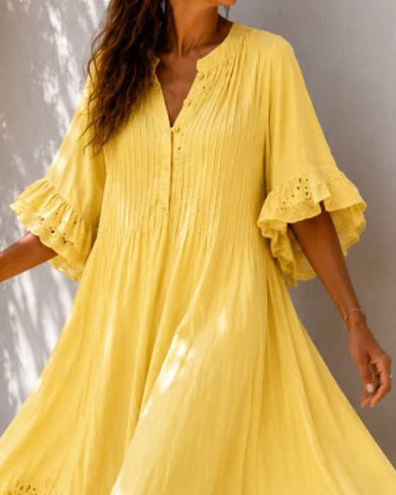 Jurk V-Hals Ruffle Gerimpeld