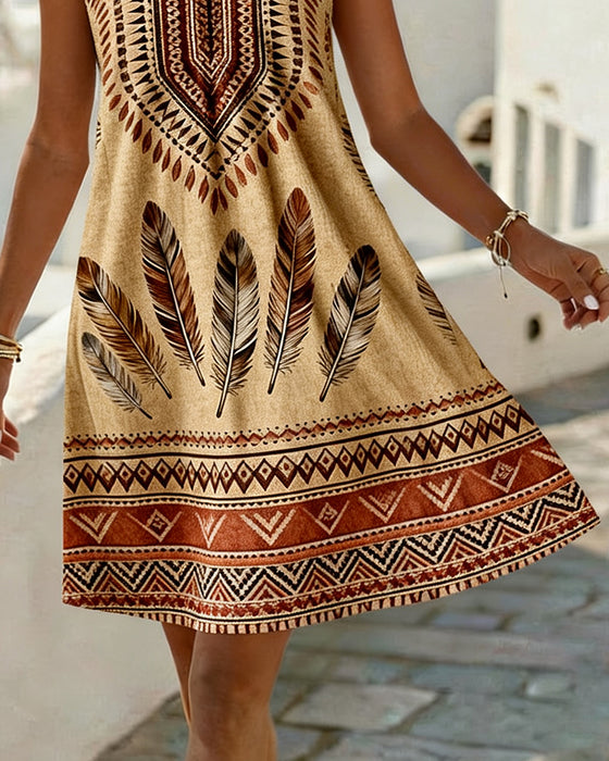 Jurk V-Hals Mouwloos Etnische Print