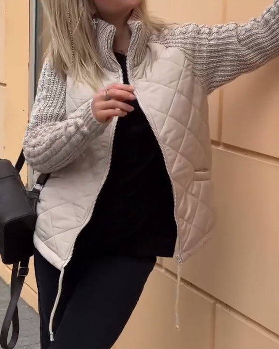 Effen kleur jas met hoge kraag en ritssluiting