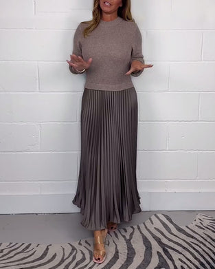 Casual contrasterende kleur jurk met patchwork en plooi