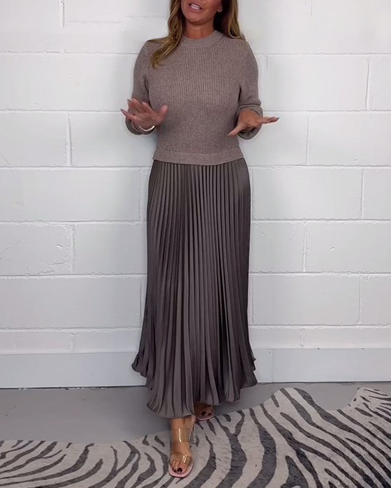 Casual contrasterende kleur jurk met patchwork en plooi