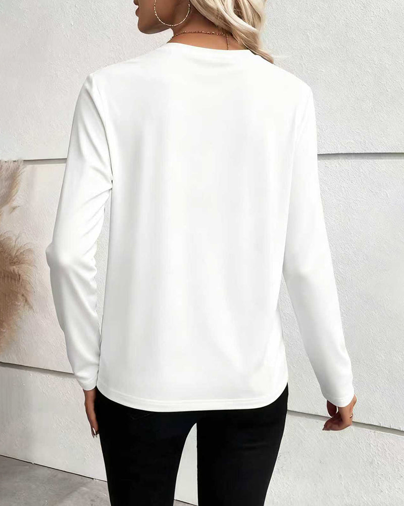 T-Shirt Onregelmatige Nepknoop Lange Mouw