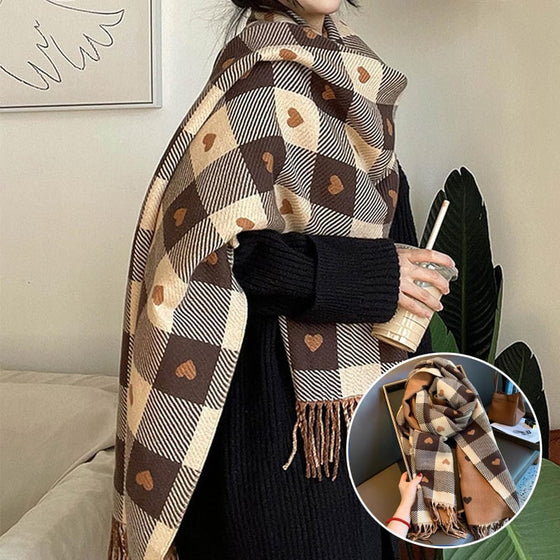 Cozy Heart Plaid Scarf – Zachte Winterwrap Voor Meisjes Of Koppels