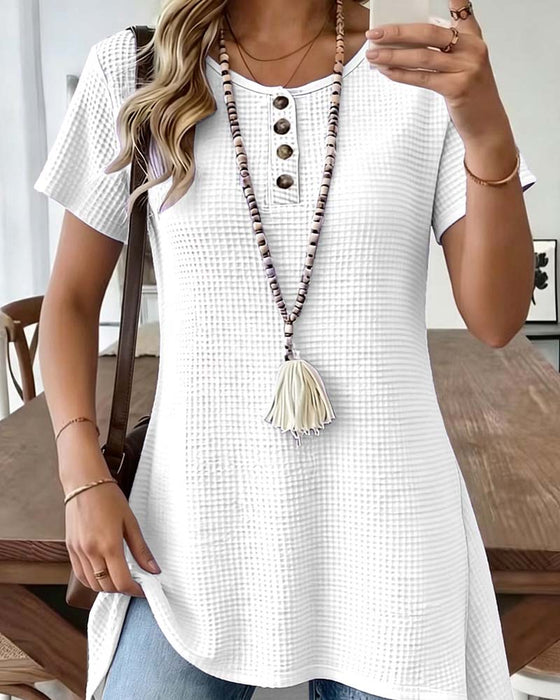 T-Shirt Wafel Henley Hals Midi