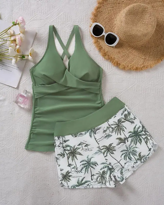 Tankini Gekruist Geplooid Taille Shorts