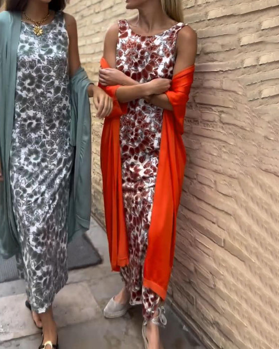 Vintage print elegant tweedelig pak