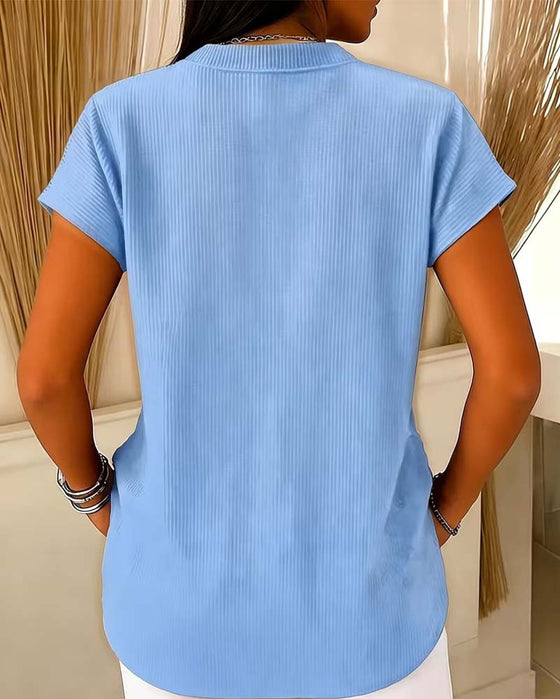 Blouse Effen Korte Mouw Rits