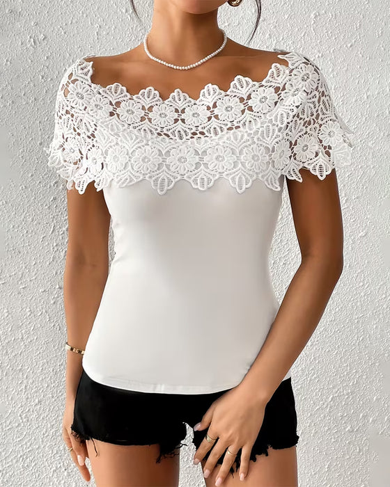 T-Shirt Kant Off-The-Shoulder Patchwork