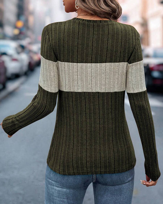 Casual top met color block print en ronde hals